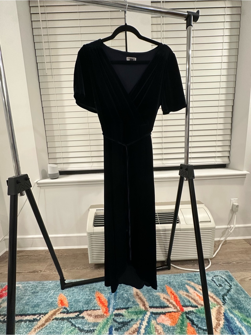 Chelsea28 Classic Navy Velvet Wrap Midi Dress, Size M